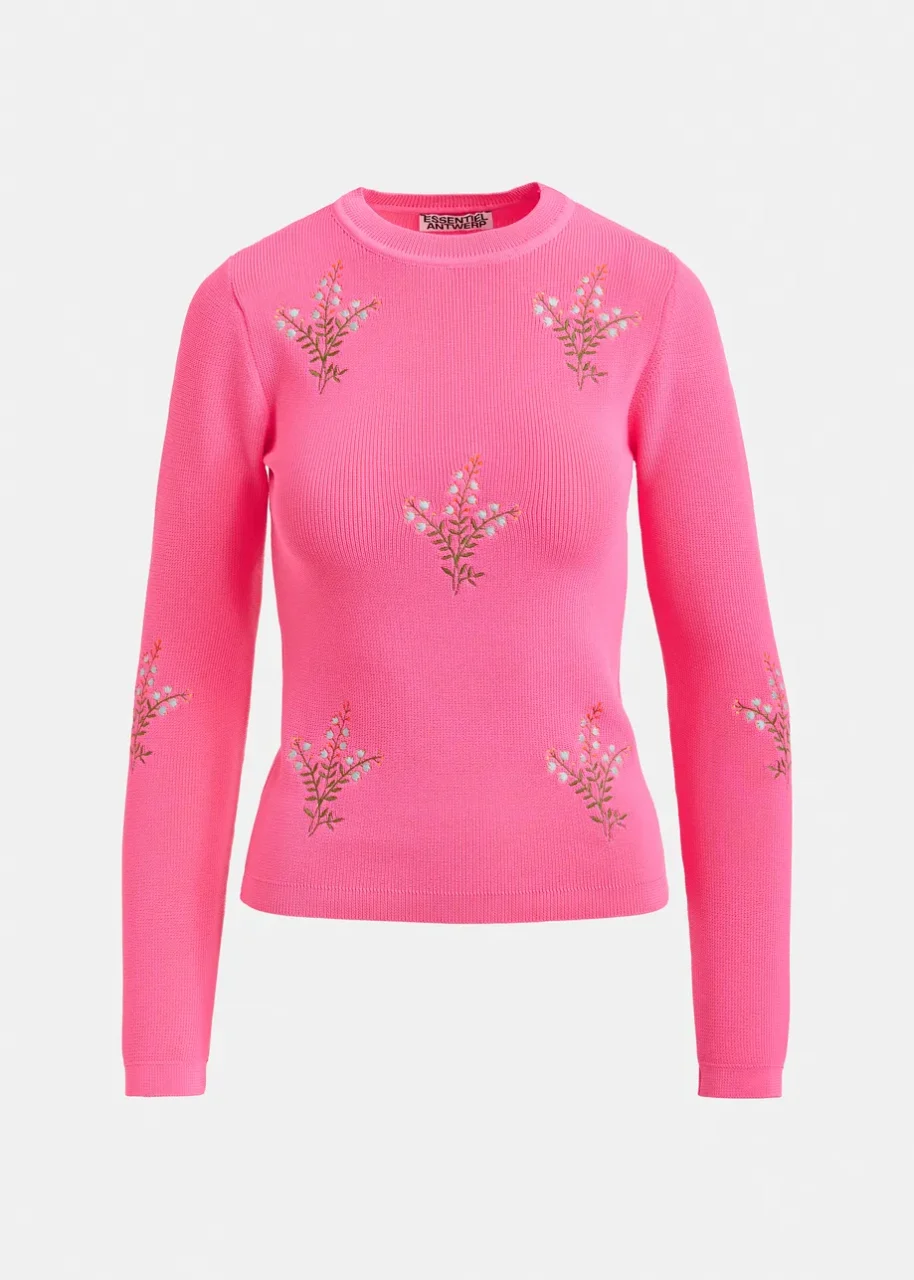 Pull en tricot rose à fleurs brodées - JARDENS-CO17 - Concept 102 Granville
