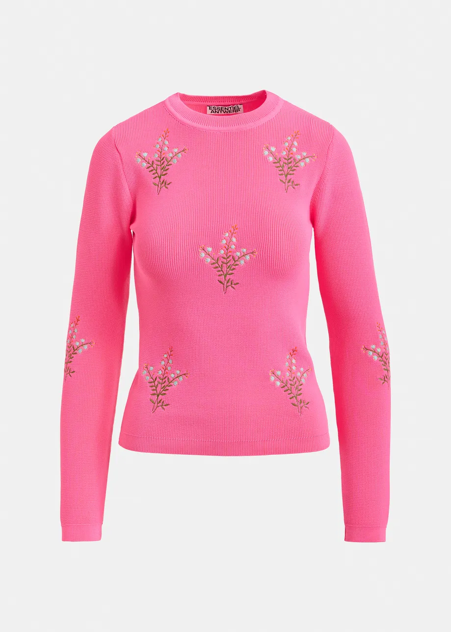 Pull en tricot rose à fleurs brodées - JARDENS-CO17 - Concept 102 Granville