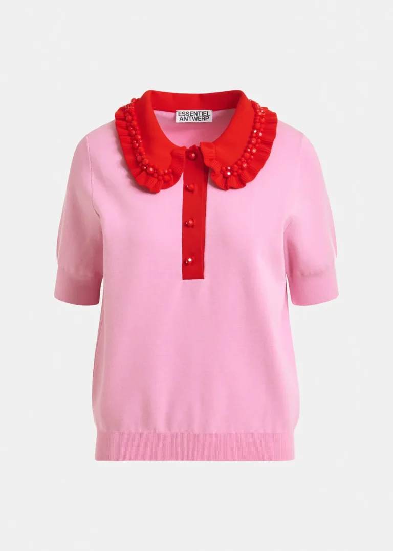Polo en maille rose Jewelry- rose et rouge à volants et perles - JEWELRY-CO17