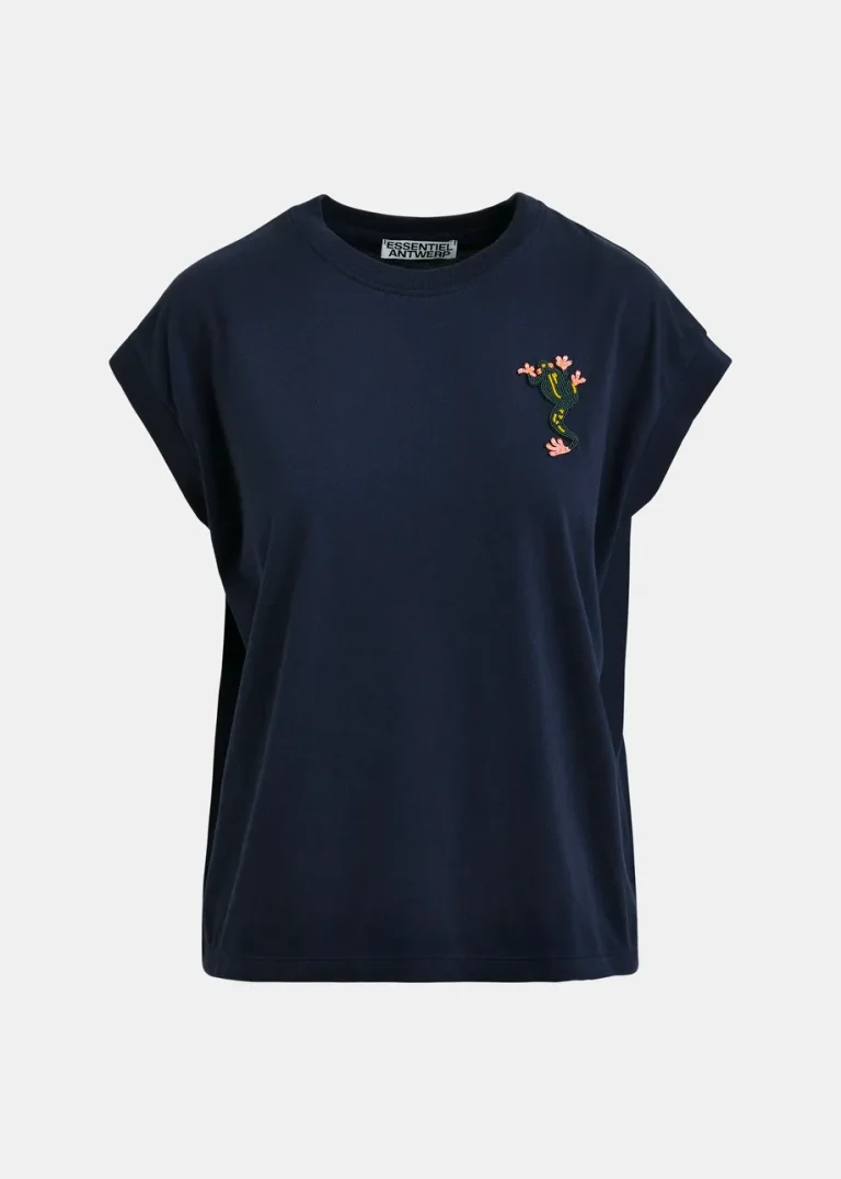 T-shirt en coton bleu marine à perles - JUNGALA-CN35