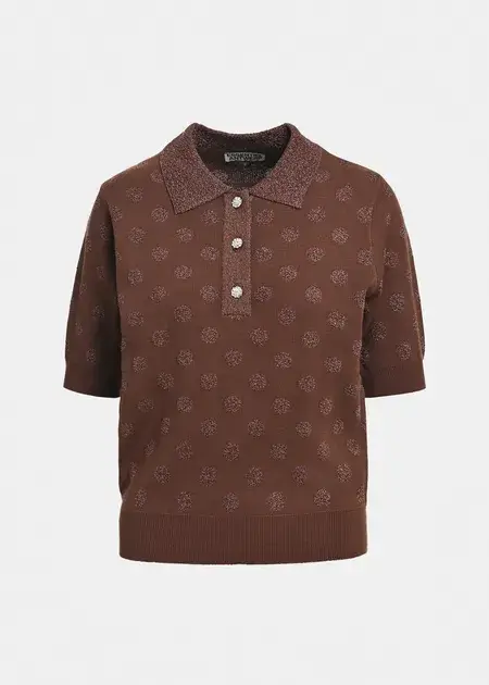 Polo en jacquard à pois marron