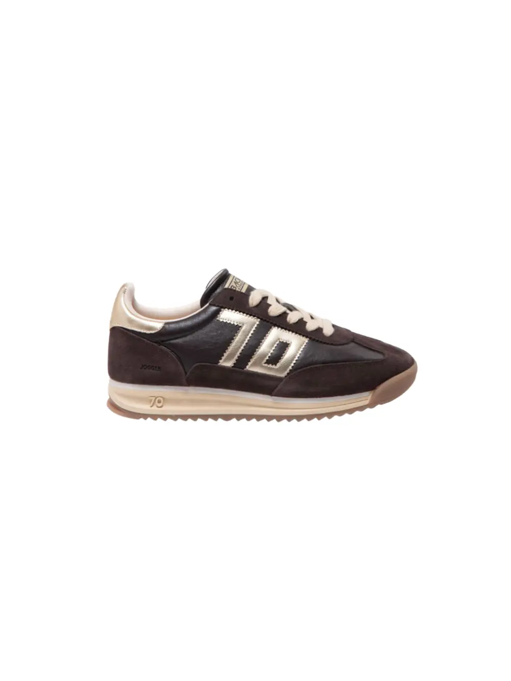Baskets Jogger Spongy Nappa marron café et doré – Back 70