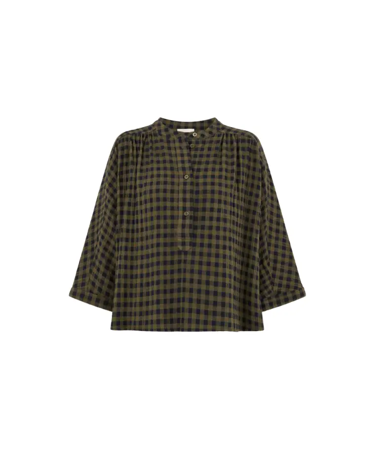 Blouse Jess à carreaux vert olive – By-Bar