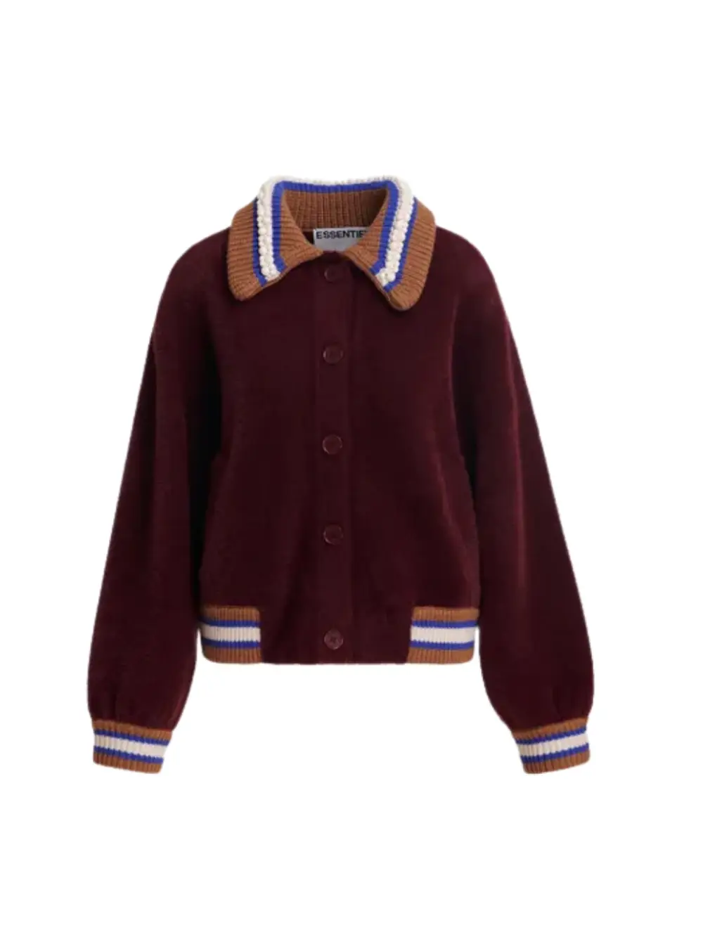 Cardigan Kamore bordeaux, marron et bleu – Essentiel Antwerp