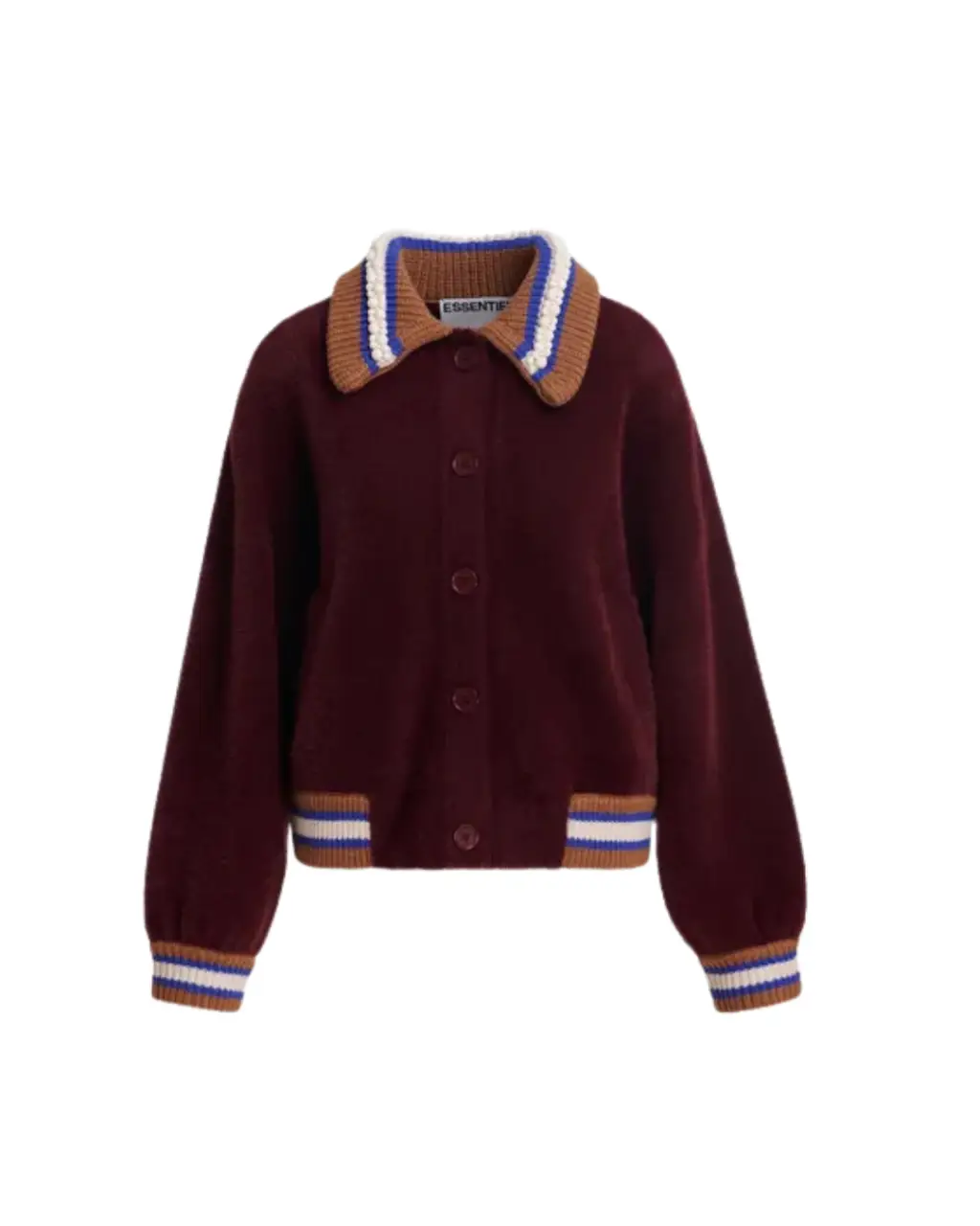 Cardigan Kamore bordeaux, marron et bleu – Essentiel Antwerp
