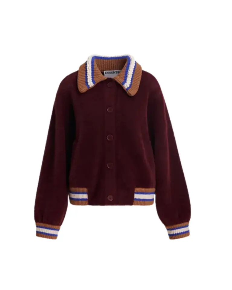 Cardigan Kamore bordeaux, marron et bleu – Essentiel Antwerp
