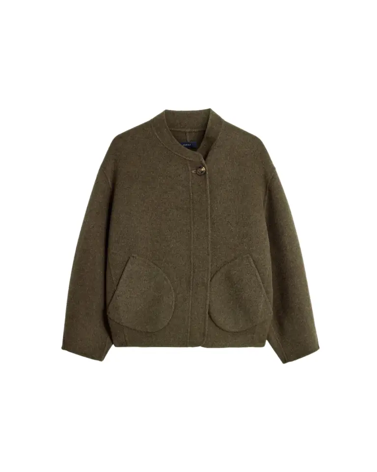 Manteau Windsor kaki chiné en laine – Soeur
