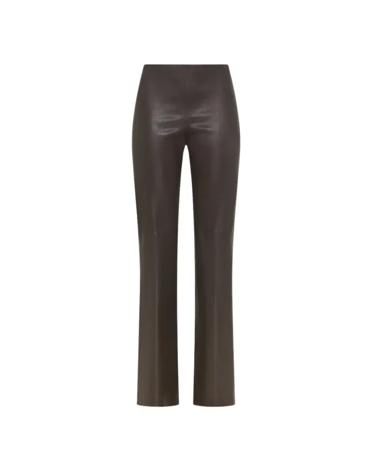 Pantalon évasé en cuir nappa marron profond – Seventy Venezia