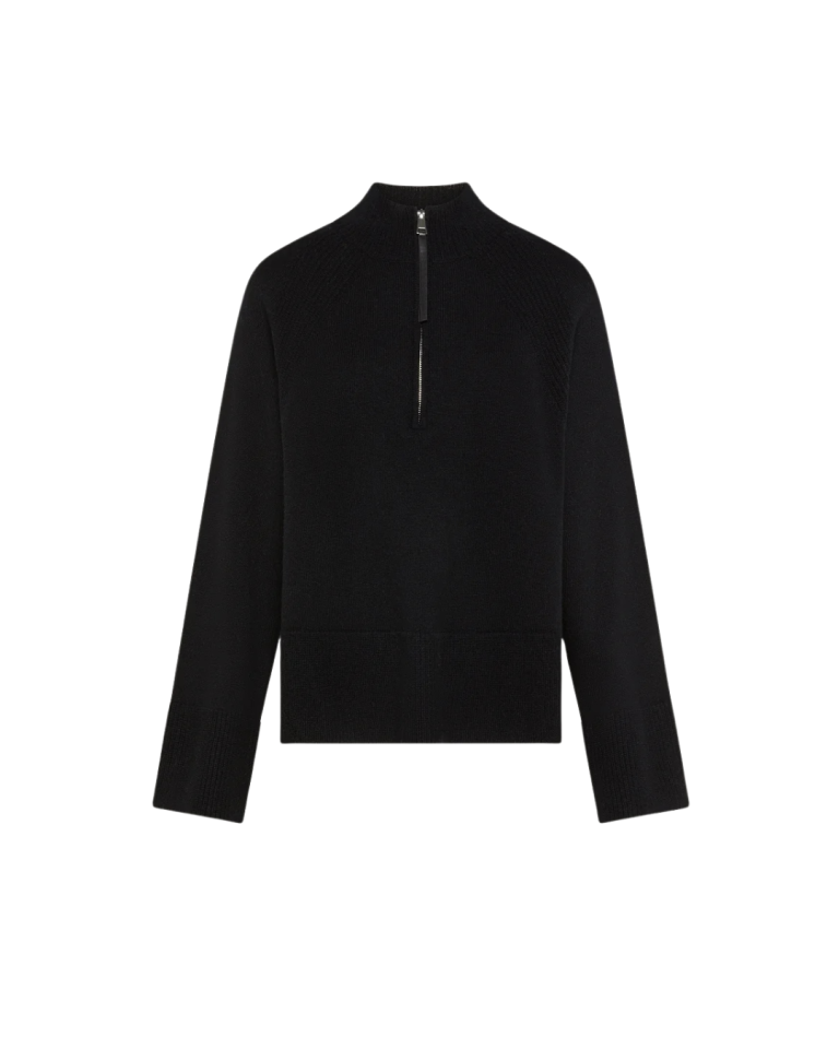 Pull col montant zippé noir en laine et cachemire – Seventy Venezia