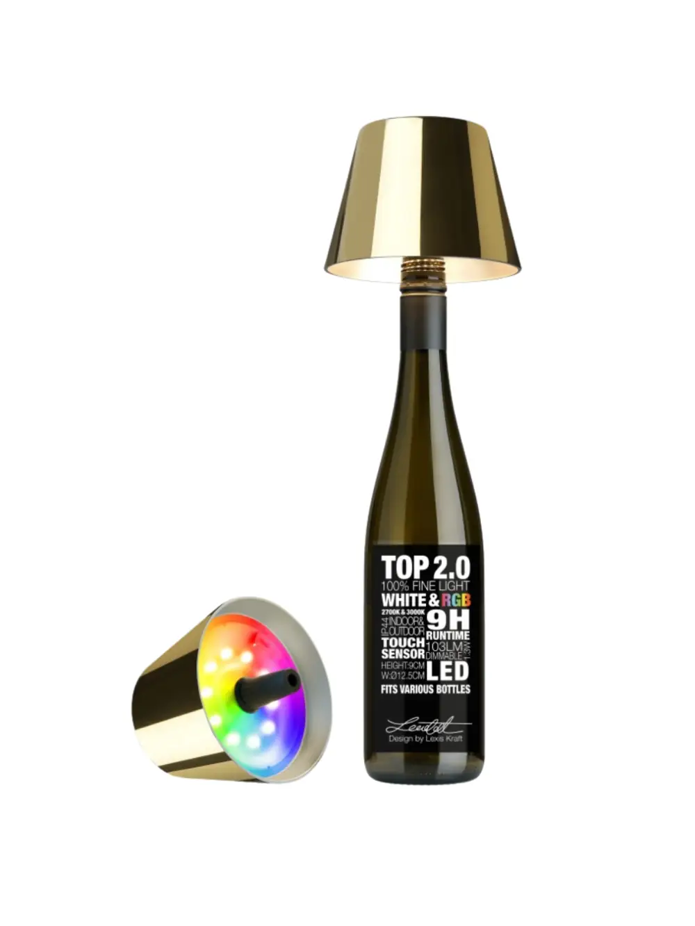 Lampe bouteille rechargeable TOP 2.0 dorée – Sompex